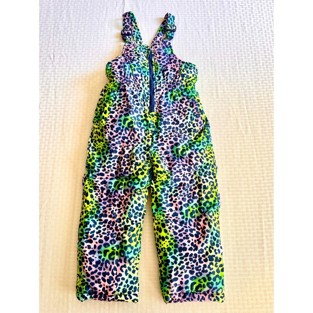 Pink Platinum Girls Rainbow Leopard Snow Bibs Neon Cheetah Overalls 4T PP798394